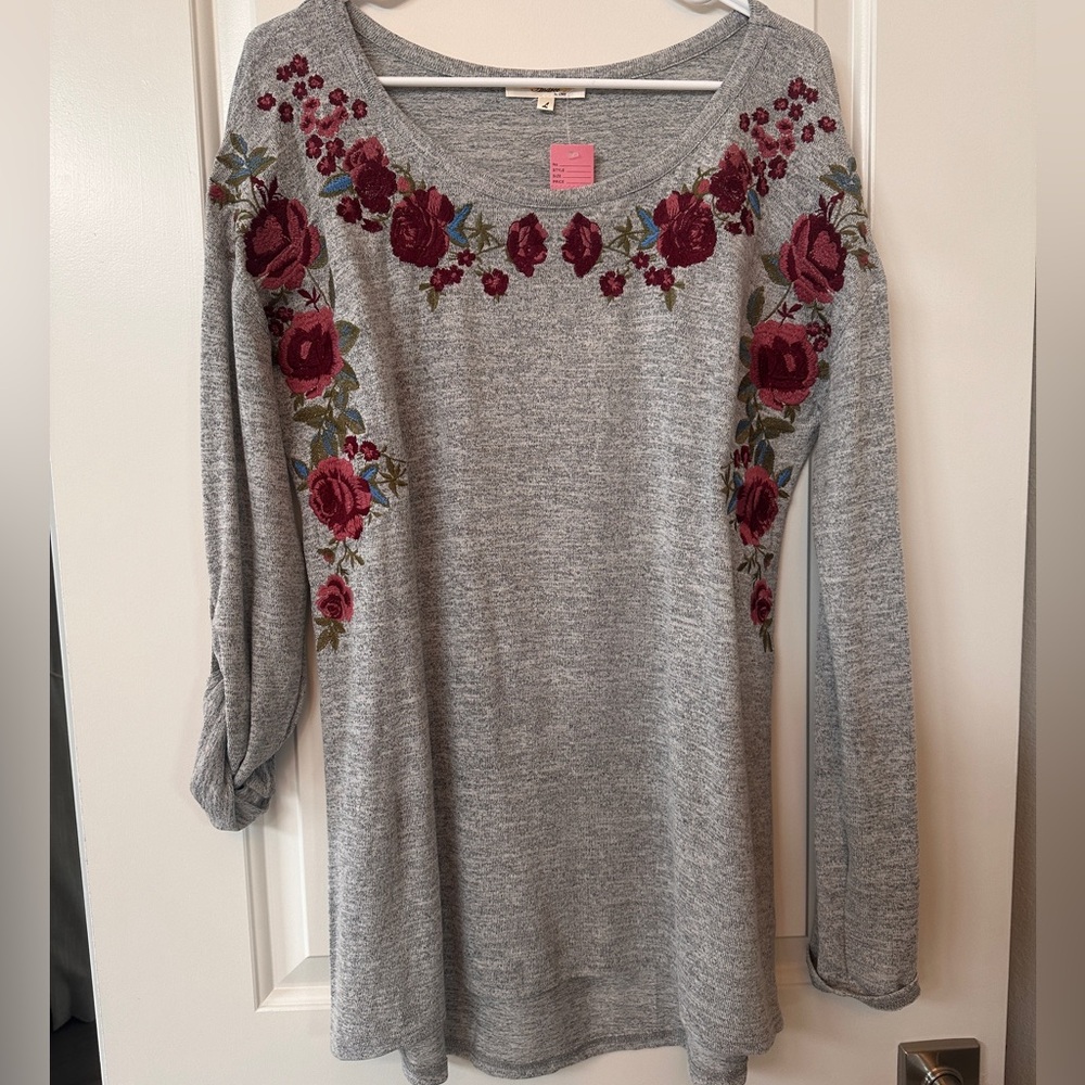 Grey floral embroidered sweater - Picture 1 of 4